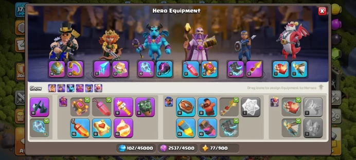 Town hall 16 Xp 173, 14 equipment epic, 600 medals cwl, Helper hut level(9-max-2),C6005