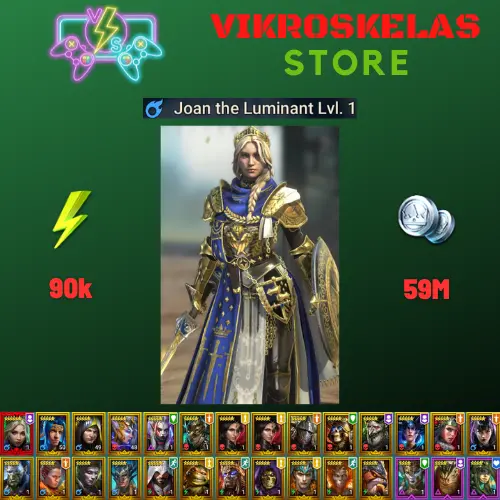 Starter with Mythical - Joan : 90k energy / 59 mln coins / Wythir, Abbess, Arix, Ninja + 19 Login Legendaries / Demytha