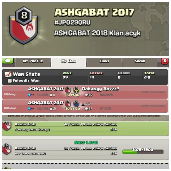 C380◆NAME: ASHGABAT 2017◆LEVEL: 8◆WAR LOG: WINS-99 | LOSS-111