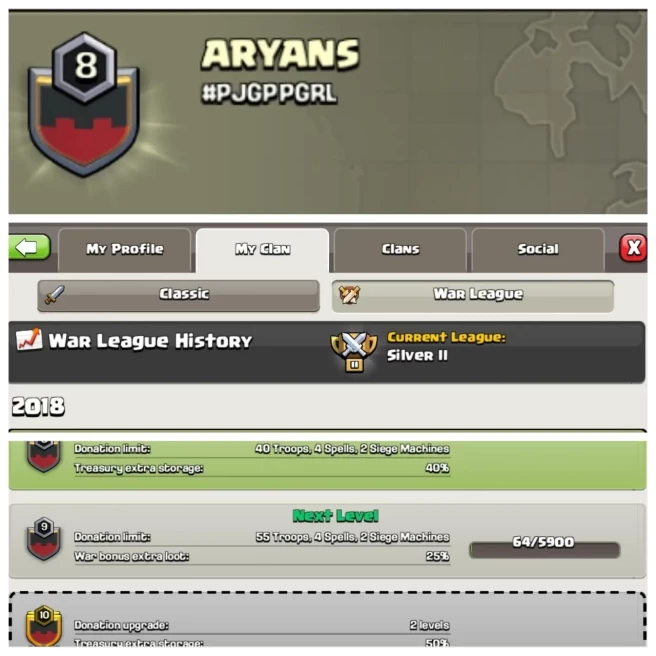 C381▰NAME: ARYANS▰LEVEL: 8▰CWL Rank: SILVER II