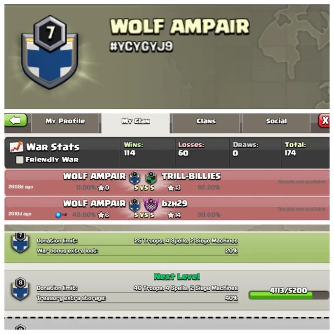 C382◆CLAN NAME: WOLF AMPAIR◆CLAN LEVEL: 7◆POSITIVE WAR LOG: WINS-114 | LOSS-60