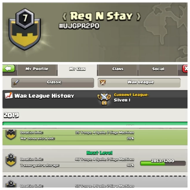 C408 | Name: Req N Stay | Lvl 7 | CWL: Silver 1 | Rare Clan Name