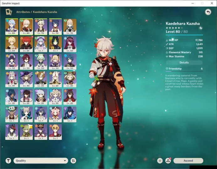 ASIA|AR 50|2Limited+27(*4Character)|Kazuha,Ayato|Reuni ON|MC Male|Low Explore Map|TakeMail|Check(GI5833)