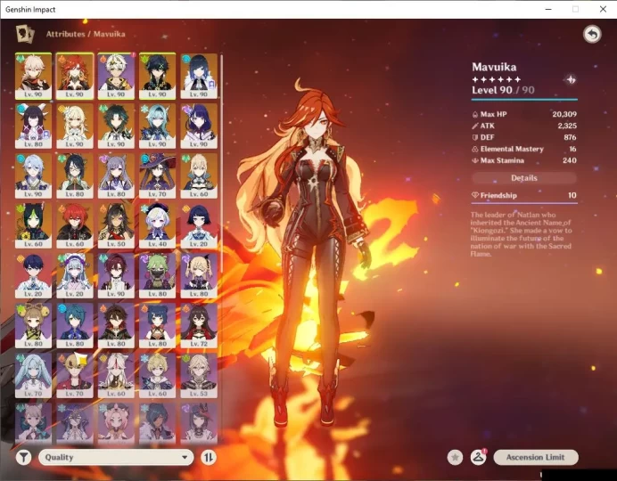 ASIA|AR 59|10Limited+6(*5Weapon)|(Raiden,Xiao)+Sign,KinichC1,Columbina,Mavuika,kazuha,Yelan,Etc|MC Female|TakeMail|Check(GI5835)