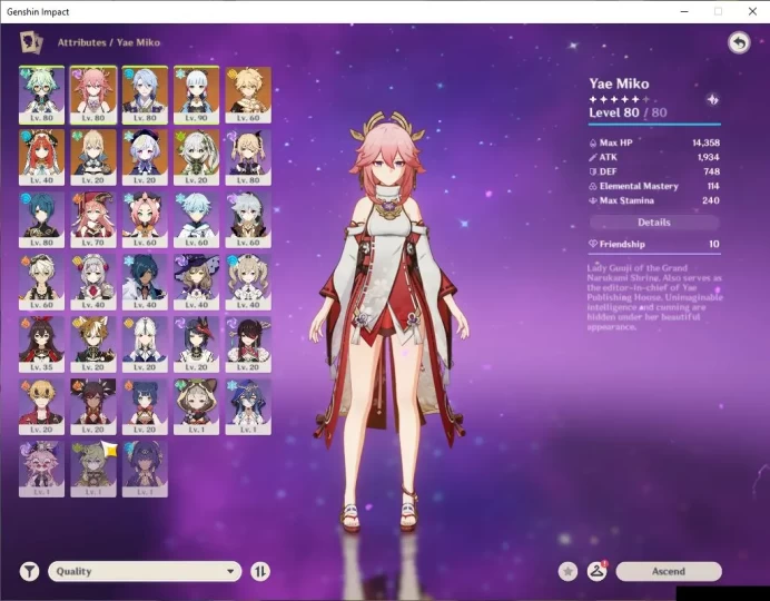 ASIA|AR 54|5 Limited+1(*5Weapon)|YaeMikoC1,Nahida,Nilou,Ayato,Ayaka|MC Male|Low Explore Map|Skin 2|TakeMail|Check(GI5840)