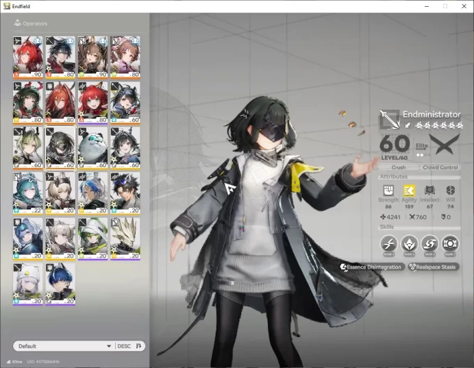 ASIA|Lv56|SSR7(4Limit)+15(*6WP)|(Laevatain,ZhuangFangyi)+sign,Gilberta,Tangtang,OprSel|Oro7370|Gryphlink|TakeMail|Check(END1801)