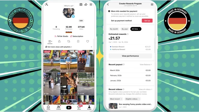 100% Monetized Germany Account Creator Rewards Program Active | 52K Real Followers & 377K Likes | Real Screenshots + Full Access