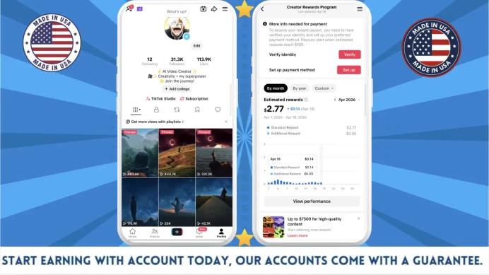 100% Monetized USA Account Creator Rewards Program Active | 31k Real Followers & 113k Likes | Real Screenshots + Full Access + Good Standing