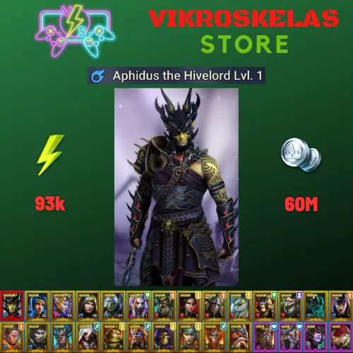 Starter with Mythical - Aphidus : 93k energy / 60 mln coins / Gwyndolin, Arix, Ninja + 20 Login Legendaries / Fahrakin