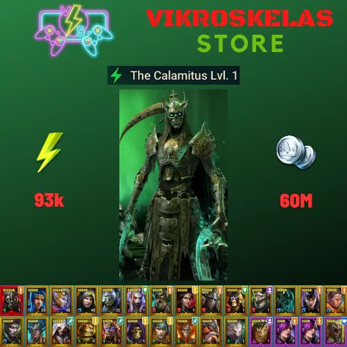Starter with Mythical - Calamitus : 93k energy / 60 mln coins / Sniktraak, Arix, Ninja + 20 Login Legendaries / Maneater