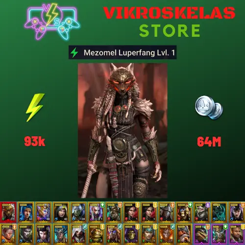 Starter with Mythical - Mezomel : 93k energy / 64 mln coins / Lady Kimi, Arix, Ninja + 20 Login Legendaries / Demytha