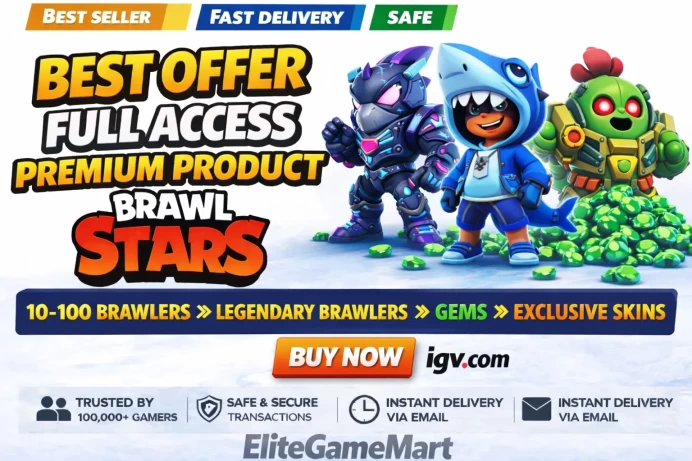 10-100 BRAWLERS ⮞ LEGENDARY BRAWLERS ⮞ GEMS ⮞ EXCLUSIVE SKINS