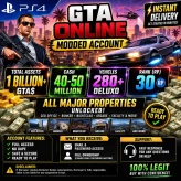 PS4 GTA  Account – 1 Billion Assets | 40–50M Cash | 280+ Deluxo | RP 30