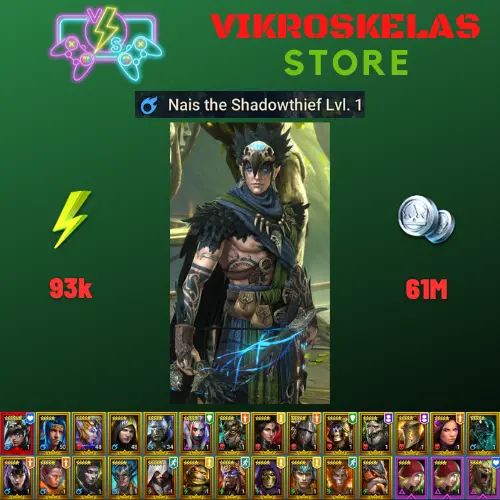 Starter with Mythical - Nais : 93k energy / 61 mln coins / Zavia, Helior, Arix, Ninja + 20 Login Legendaries / Maneater