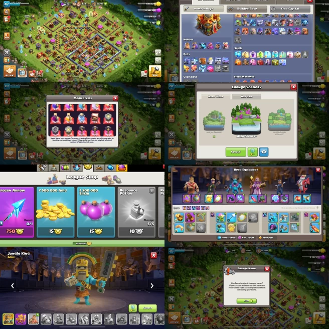 TH16 Level 217 | Full Epic Hero Equipment | 700 Cw Medals | Nc 500 Gems | 3 Scenery | Code255