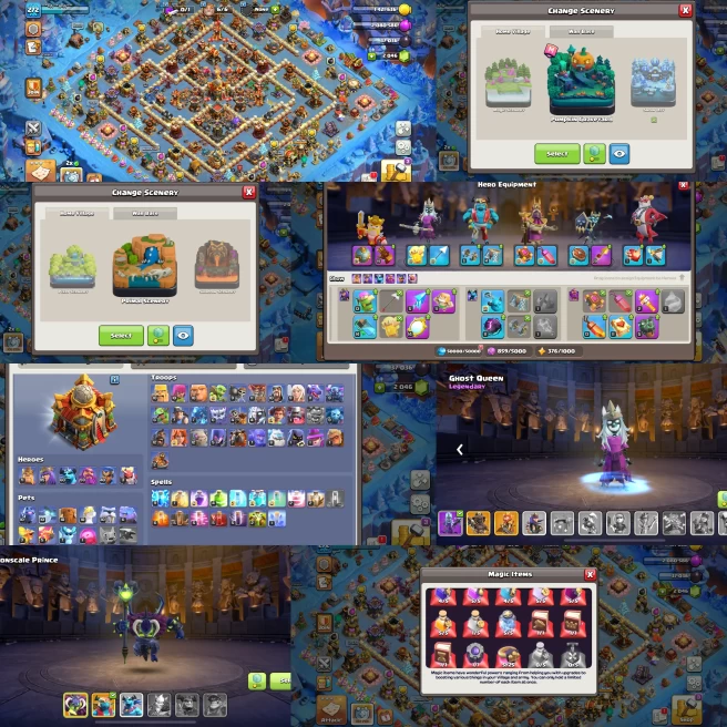 TH16 Max Level 272 | 8 Scenery | 11 Hero Skins | Full Epic Hero Equipment | Magic Items Full | Code256