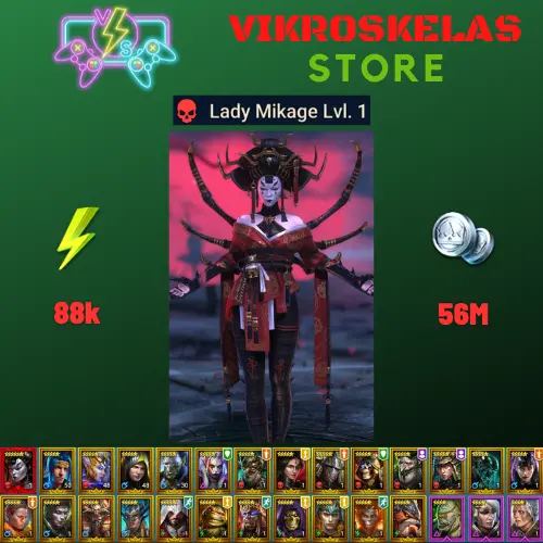 Starter with Mythical - Lady Mikage : 88k energy / 56 mln coins / Harima, Jintoro, Arix, Ninja + 20 Login Legendaries / Aniri