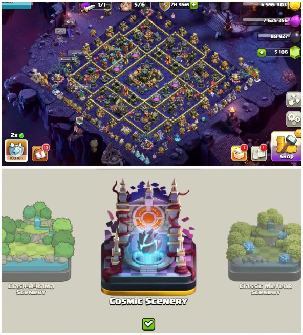 [Cosmic Complete Set]||Th17 Luxury Account||Max Heros With 10 Epic Equipment||Max Helper Hut||5.2k Gems||Exp:215