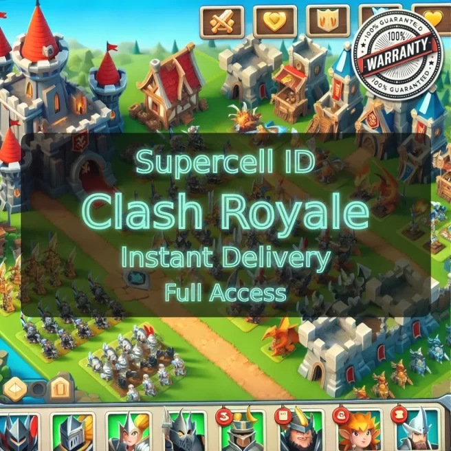 KT 12 LEVEL 34+Trophies:5104+104 Cards+3 Cards (13LVL)+6 Tower Skins+27 Emotes+224K Gold+506 Gems+IOS/ANDROID #LOT-136177