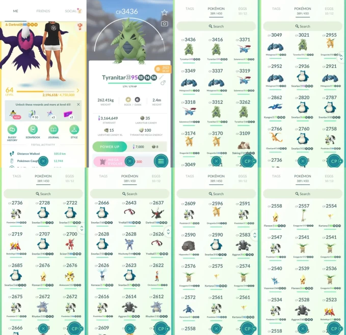 AC1442 -lv 64 Instinct | x14 3000CP | x188 2000CP | x48 Legendary | x1 SHUNDO | x48 shiny | x10 100IV | Shiny Darkrai | Tyranitar Salamence Meta