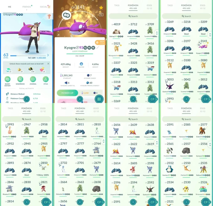 AC1447 -lv 63 Mystic | x24 3000CP | x157 2000CP | x78 Legendary | x10 SHUNDO | x48 shiny | x22 100IV | x7 shiny Legendary | Shiny kyogre Raikou 