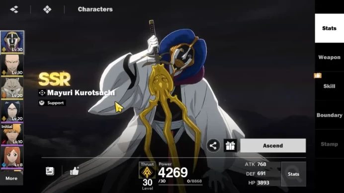 Nuverse SEA|Lvl 16 3 SSR (Mayuri Kurotsuchi,Ikkaku,Sajin) +12 SR (Ishida,Kurosaki,Orihime,Kusajishi,Etc)|Google|CheckSS|(BSR995)