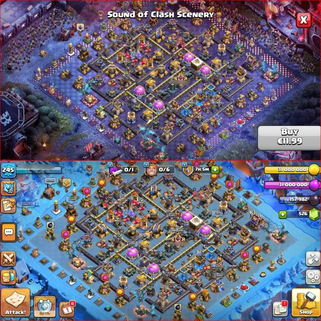 [ Th18 All 6 Heroes Max ] Xp 245, Nc Available { 6 Rare Epic Max } 2170 WAR STAR, ATB 5664, 20 Skin Hero, 200 Wall Max, 100% Full Defenses