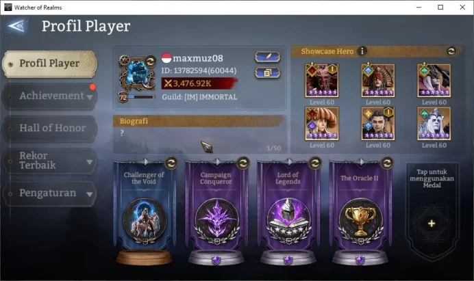 Global 60X|Lv72|3,4M Power|3 Lord[ValderonA1,Nastya,Aracha]|46 Legend[Diaochan,WukongA1,NeZhaA1,Erlang,Guan Yu,Etc]|(WOR1169)