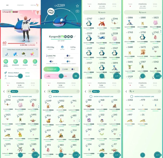ACm1455 -lv 60 Valor | x8 2000CP | x1 Legendary | x38 shiny | x5 100IV | Kyogre | Shiny Blissey Loppuny Meganium  | Darmanitan Lapras Emboar