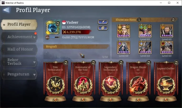 Global 60X|Lv100|9,2M Power|10K Gems|11 Lord[PraetusA5,Valderon+Skin,Etc]|85 Legend[ValeriyaA2,YmiretA3+Skin,Sargak,Etc]|WOR1171
