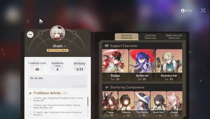 Asia|TL 68|7,2K SJ|11 Limited|[Rappa,Acheron]+Sign,The Dahlia,Fugue,Lingsha,Jiaoqiu,Etc|MC Female|Take Mail|CheckSS(HSR6365)