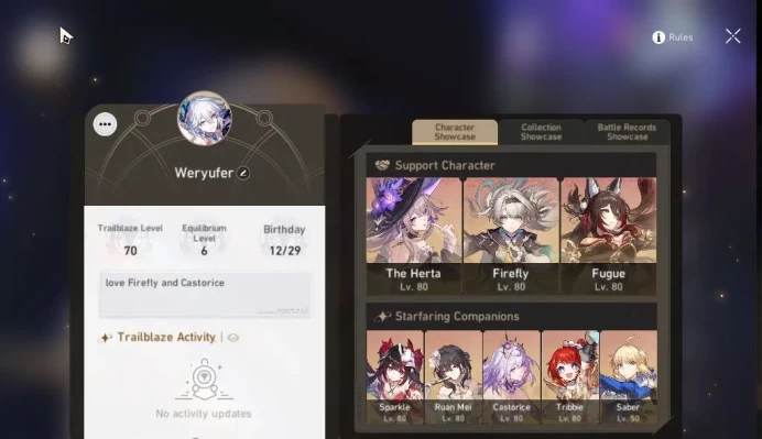 Asia|TL 70|3,3K SJ+13 SRSP|13 Limited|[Saber,Archer]+Sign,Castorice,Yao Guang,Firefly,Fugue,Etc|Take Mail|Check SS|(HSR6392)