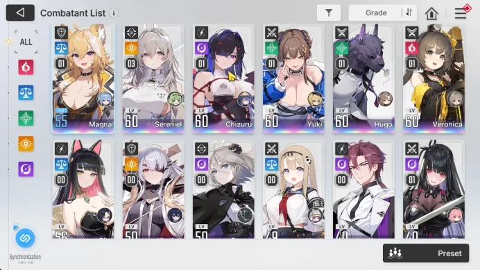 Asia Lv54 |12 SSR[(SerenielM3,Chizum1,YukiM1)+Partner,VeroM1,Rita,MagnaM1,RinM1,Etc]+4SSR Part|WellBuild|Stove|CheckSS(CZN1822)