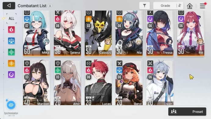 Asia Lv54 |12 SSR[(SerenielM3,Chizum1,YukiM1)+Partner,VeroM1,Rita,MagnaM1,RinM1,Etc]+4SSR Part|WellBuild|Stove|CheckSS(CZN1822)