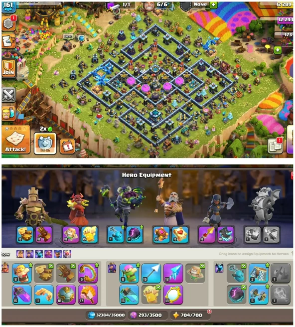 [2 Leauge Skins]||Th13 Full Max||8 Epic Max||Loaded Magic Items|Heros:75-75-50-50-25|6th Builders|1942 War Stars|Exp:161