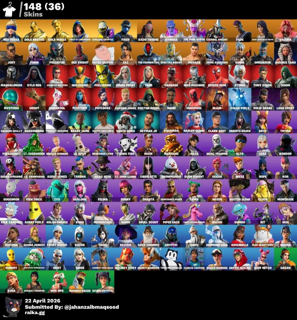 [PC/PSN/XBOX] 148Skins *55 Max styles*|Blaze,Spider-Man ,Gold Midas,Neo Versa,Mandalorian,Lara Croft ,Rebirth Raven,Focus,Tuski |Full Access