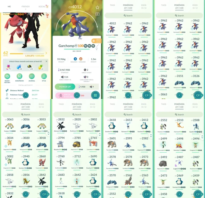 AC1465 -lv 62 Instinct | x31 3000CP | x220 2000CP | x65 Legendary | x1 SHUNDO | x75 shiny | x41 100IV | x22 Garchomp 100IV 3962CP | Strong metag