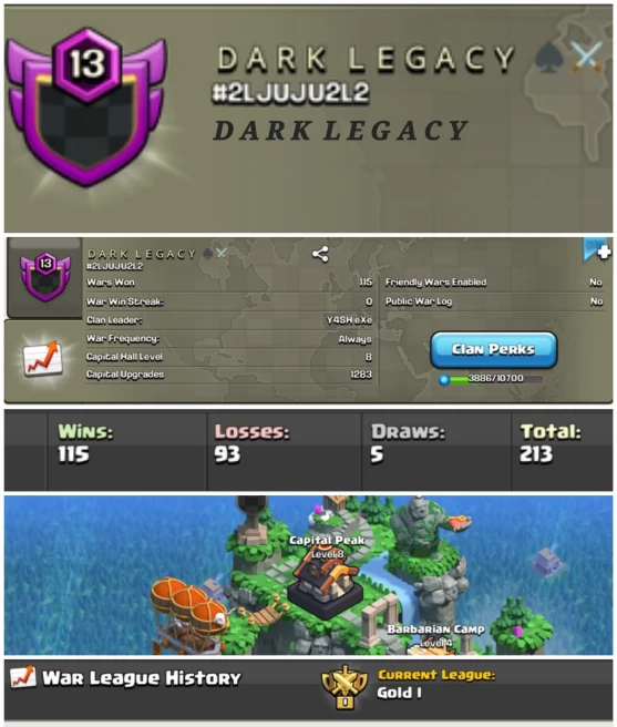 DARK LEGACY !! LEVEL 13 !! CAPITAL PEAK 8 !! GOLD 1 !! WIN 115 LOSS 93 !! PERFECT NAME !! CHEAP !! FAST DELIVERY