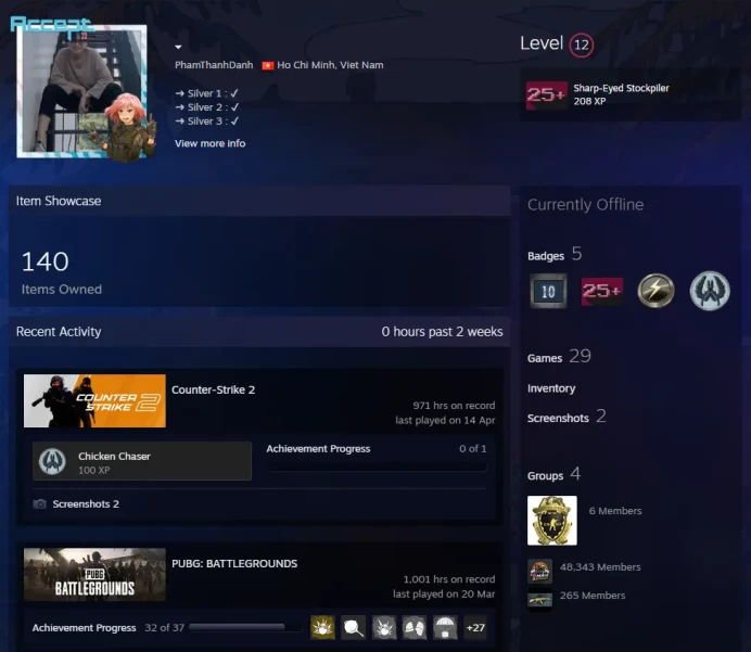 29Game-CS2 Prime 971 hours+6Medals(2016-2020 Service Medal/10Y/5Y/Loyalty Badge/Global Offensive Badge)