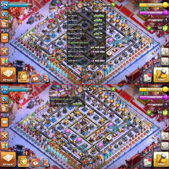 [ Full Max Th18 ! ] Xp 279, All 5 Heroes Max { 12 Rare Epic Max } 2577 WS, ATB 5955, 2 Helper Max, 25 Skin Hero, 200 Wall Max, Full Defenses