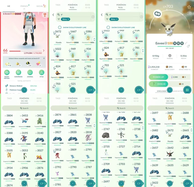 AC1466 -lv 66 Valor | x9 3000CP | x124 2000CP | x48 Legendary | x11 SHUNDO | x63 shiny | x25 100IV | x22 unique legend & pseudo | shundo eevee