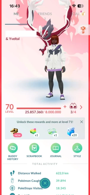 Level 70, 134 Pokemon 3000CP+, 1 Legendary IV100, 125 Shiny, 128 Legendary, 141 IV 100, 8 Shiny Legendary, 38 Shadow Legendary