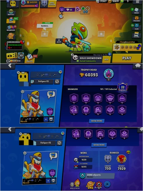 BEST BS 60.3k TROPHY, 101/101 UNLOCKED,46 HYPER CHARGED,2 MAXED,289 OP SKINS [7 MYTHIC+7 LEGENDARY+5 HYPERCHARGED],826 PINS,405 ICON,209 SPRAYS