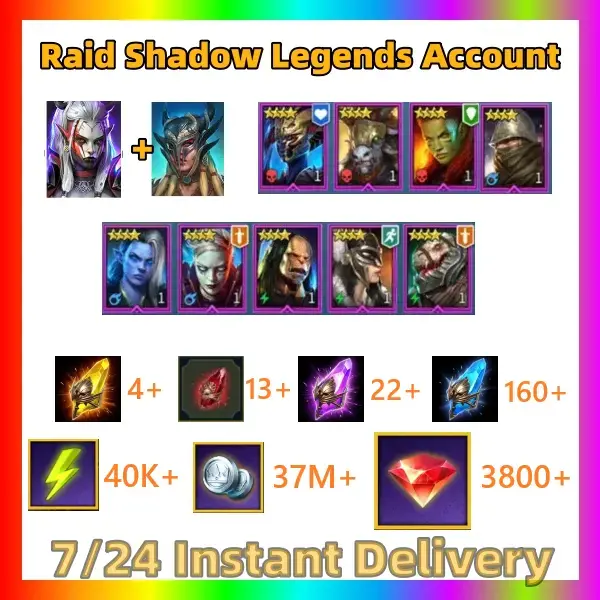 Raid Starter Account: 3800+ Gems, 160+ Ancient, 22+ Void, 13+ Primal, 13+ Sacred Shards | 4 Legendary - Plarium iD login