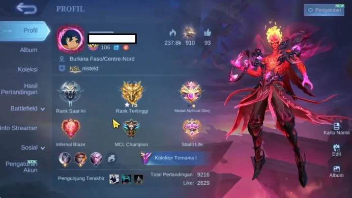 Hero 126 Skin 291 | Legend Valir, Prime YZ, Transformer Roger, 2 Colector (Ntalia,Badang) etc| Check SS (MLBB728)