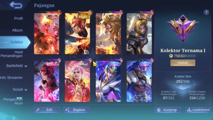Hero 126 Skin 291 | Legend Valir, Prime YZ, Transformer Roger, 2 Colector (Ntalia,Badang) etc| Check SS (MLBB728)