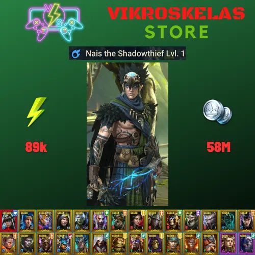 Starter with Mythical - Nais : 89k energy / 58 mln coins / Brakus, Gaius, Roxam, Arix, Ninja + 20 Login Legendaries / Aniri