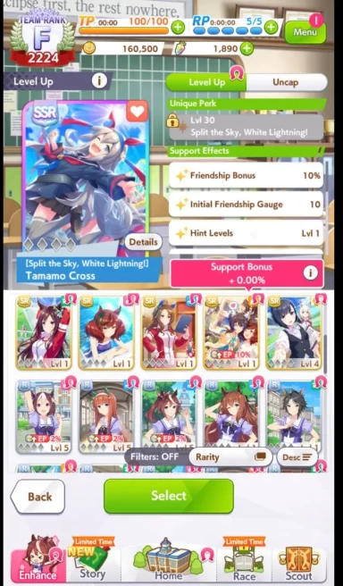 GLOBAL|TeamRank 3K|4SSR SupCard(Tamamo,Fine,Etc)12SR|3Traine*2(Gold Ship,Vodka,Etc)|1.8kCarat1VoucherExchange|ID|Check SS(UM753)
