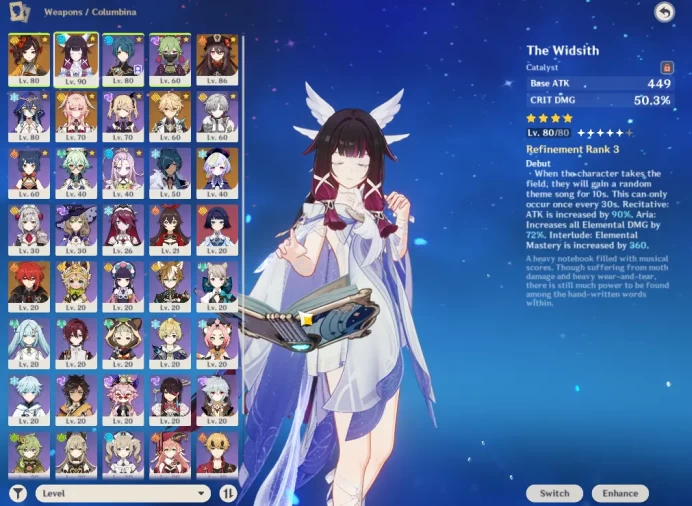 ASIA | AR50 | Columbina, Linea, Hu Tao, Chiori | WB | 4 Limited + 1*5 Wpn | 68 FR | 1 Skin | MC Male | Take Mail | SS (GI5802)