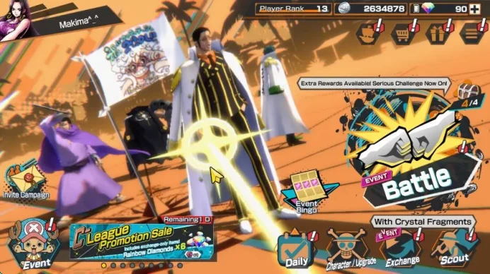 Global | 4 Meta Extreme (Gear 4 Luffy,Borsalino,FilmZ Zephyr,Olin The Oiran),Etc|Rank 13|Log Bandai|Check SS|(OPBR804)